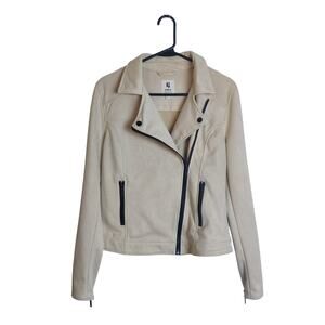 Garcia Faux Brushed Suede Beige Off White Full Zip Moto Biker Jacket Small
